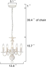 White Chandelier Small Rustic Chandeliers Farmhouse Metal Chandeliers 5 Light French Country Chandelier Lighting for Entryway,Foyer,Dining Room and Living Room