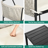 Dextrus 3-Piece Patio Conversation Bistro Set, Outdoor Wicker Dining Table Chairs Set, With 2 Stackable Chairs, Cushions, Side Table – White