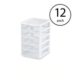 Sterilite Clearview Plastic Small 5 Drawer Desktop Storage Unit, White (12 Pack)