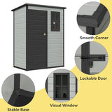 DWVO 5x3ft Resin Outdoor Storage Shed with Floor, Waterproof Lockable Storage Shed with Window, Plastic Outside Tool Storage for Garden, Backyard, Patio, Lawn, Gray