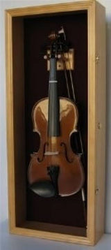 DisplayGifts Fiddle, Violin Display Case Shadow Box with Hanger, with Lock (Oak Finish)