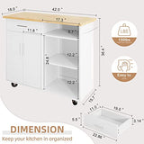 Shintenchi Kitchen Island Cart with Storage,Rolling Side Table on Wheels with Large Worktop, Cabinet,Towel Rack and Drawers for Kitchen,Dinning Room, White