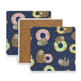 Donut Sloth Square Coasters for Drinks 4 Packs, Absorbent Heat-Resistant Ceramic Stone Coaster Desktop Protector with Cork Base for Kitchen Bar Home Decor, 3.9 Inch
