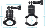 HSU Aluminum Bike Bicycle Handlebar Mount and Bike/Motorcycle Handlebars for Go Pro Hero 11/10/9/8/7/6/5/4, DJI Osmo Action AKASO and Other Action Cameras (Black)