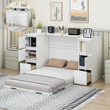 Twin Size Murphy Beds with Charging Station and Storage Drawers, Wood Cabinet Bed Frame, Wall Bed with Outlet & USB Ports for Home Office Studio, White