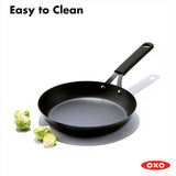 OXO Obsidian Pre-Seasoned Carbon Steel, 12 Wok Pan with Removable Silicone Handle Holder, Induction, Oven Safe, Black