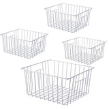 Freezer Wire Baskets, Kitchen Storage Organizer Bins for Chest and Upright Freezer, Refrigerator Dividers Containers with Handles – Pearl White (3)