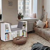 HJZBNONE 6-Cubby Bookcase w/Cushioned Reading Nook Multi Purpose Organizer Cabinet with Soft Cushion and Thick Wood Board for Children Girls & Boys Bedroom Decor Room (Modern Whit