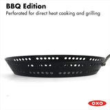 OXO Obsidian Pre-Seasoned Carbon Steel, 12 Wok Pan with Removable Silicone Handle Holder, Induction, Oven Safe, Black