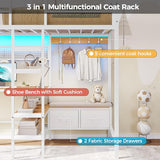 DICTAC Twin Loft Bed with L-Shaped Desk,Storage Shelves and Charging Station Metal Loft Bed Twin Size with LED Lights,Coat Rack with Drawers and Stair,Top Bunk with Safety Guardrail for Teen,Black
