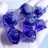 Sharp Edge Resin DND Dice Set Handmade Quicksand Liquid 7 Pcs Polyhedral RPG Dice with Box for Dungeons and Dragons Gifts D and D Role Playing Dice Games (Styles 12 Quicksand Blue)