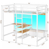 DICTAC Twin Loft Bed with L-Shaped Desk,Storage Shelves and Charging Station Metal Loft Bed Twin Size with LED Lights,Coat Rack with Drawers and Stair,Top Bunk with Safety Guardrail for Teen,Black