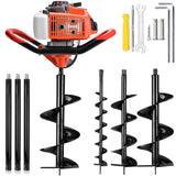 72CC Auger Post Hole Digger, 3KW 2 Stroke Post Hole Auger Gas Powered with 3 Auger Drill Bits(4 & 8 & 12) + 3 Extension Rods for Farm Garden Plant
