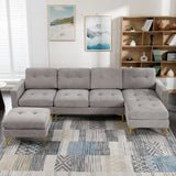 Soges U-Shaped Sectional Sofa with Ottoman, Convertible Couch for Living Room, 5 Seater Sofa, Gray, 110×54