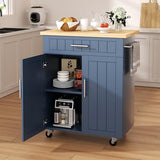 Shintenchi Kitchen Island Cart with Storage,Rolling Side Table on Wheels with Large Worktop, Cabinet,Towel Rack and Drawers for Kitchen,Dinning Room, White
