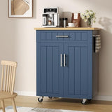 Shintenchi Kitchen Island Cart with Storage,Rolling Side Table on Wheels with Large Worktop, Cabinet,Towel Rack and Drawers for Kitchen,Dinning Room, White