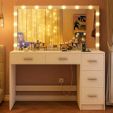 Makeup Vanity Desk with Mirror, 10 Lights, 5 Drawers, 3 Storage Shelves, 3 Color Modes & Adjustable Brightness Dressing Table, 35.4?? Desk, Black