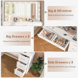 Makeup Vanity Desk with Mirror, 10 Lights, 5 Drawers, 3 Storage Shelves, 3 Color Modes & Adjustable Brightness Dressing Table, 35.4?? Desk, Black