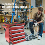 Rolling Tool Chest, Metal Tool Box with 5 Drawers, Lockable Garage Storage Cabinets Sliding Tool Drawer Cart on Wheels Toolbox Organization Workbench for Workshop Warehouse Repair Shop