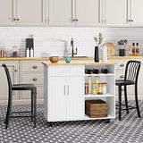 Shintenchi Kitchen Island Cart with Storage,Rolling Side Table on Wheels with Large Worktop, Cabinet,Towel Rack and Drawers for Kitchen,Dinning Room, White