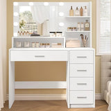 Makeup Vanity Desk with Mirror, 10 Lights, 5 Drawers, 3 Storage Shelves, 3 Color Modes & Adjustable Brightness Dressing Table, 35.4?? Desk, Black