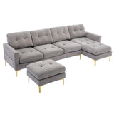 Soges U-Shaped Sectional Sofa with Ottoman, Convertible Couch for Living Room, 5 Seater Sofa, Gray, 110×54