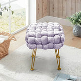 Retro Green Soft Upholstered Ottoman Entryway Bench Seat 16x16x16 Sturdy Accent Coffee Table for Living Room Make Up Vanity Fluffy Shoe Stool with Golden Legs for Bedroom C