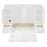 Twin Size Murphy Beds with Charging Station and Storage Drawers, Wood Cabinet Bed Frame, Wall Bed with Outlet & USB Ports for Home Office Studio, White
