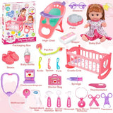 Baby Doll Toys Set, 14 Doll Toys, 25Pcs Dolls Care Toy Playset, Toddlers Toy Doll Set Incl Cradle Crib, High Chair, Milk Bottle, Pacifier, Diaper, Baby Gift for Age 3 4 5 6+ Years Old Girls Boys