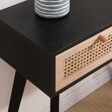 Rattan Console Table, Entryway Tables, Vanity Desk, Rattan Dresser, Farmhouse Wood Sofa Table Behind The Couch, Narrow Side Table for Hallway, Office, Foyer, 31 (Black)