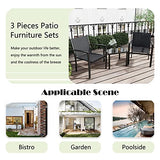 Greesum 4 Pieces Patio Furniture Set, Outdoor Conversation Sets for Patio, Lawn, Garden, Poolside with A Glass Coffee Table, Black