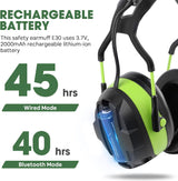 Bluetooth Hearing Protection, FM MP3 Noise Reduction Radio Headphones with 29dB NRR, Safety Ear Muffs with Bluetooth Radio, Wireless Cancelling Bluetooth Rechargebale FM Radio Headphones, Green
