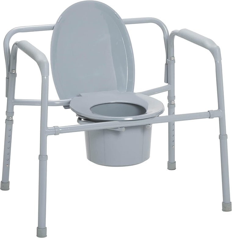 Drive Medical 11117N-1 Bariatric Commode Chair for Toilet with Arms, Gray