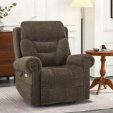 MCombo Triple Motor Power Lift Recliner Chair with Massage and Lumbar&seat Heating, Rolled Arms, Adjustable Headrest for Elderly People, Fabric 7888 (Coffee, Medium)