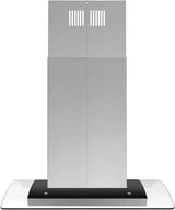 FIREGAS Island Range Hood 36 inch 450 CFM with Chimney,Tempered Glass,4 LED Lights,3 Speed Fan,Touch Control,Permanent Filter,Charcoal Filter,Stainless Steel,Island Mount,Ceiling Mount