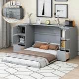 Twin Size Murphy Beds with Charging Station and Storage Drawers, Wood Cabinet Bed Frame, Wall Bed with Outlet & USB Ports for Home Office Studio, White