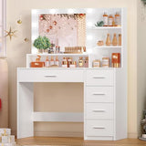 Makeup Vanity Desk with Mirror, 10 Lights, 5 Drawers, 3 Storage Shelves, 3 Color Modes & Adjustable Brightness Dressing Table, 35.4?? Desk, Black