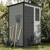 DWVO 5x3ft Resin Outdoor Storage Shed with Floor, Waterproof Lockable Storage Shed with Window, Plastic Outside Tool Storage for Garden, Backyard, Patio, Lawn, Gray