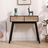 Rattan Console Table, Entryway Tables, Vanity Desk, Rattan Dresser, Farmhouse Wood Sofa Table Behind The Couch, Narrow Side Table for Hallway, Office, Foyer, 31 (Black)
