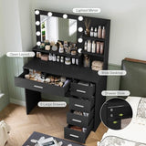 Makeup Vanity Desk with Mirror, 10 Lights, 5 Drawers, 3 Storage Shelves, 3 Color Modes & Adjustable Brightness Dressing Table, 35.4?? Desk, Black