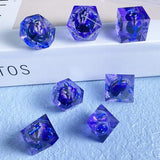 Sharp Edge Resin DND Dice Set Handmade Quicksand Liquid 7 Pcs Polyhedral RPG Dice with Box for Dungeons and Dragons Gifts D and D Role Playing Dice Games (Styles 12 Quicksand Blue)
