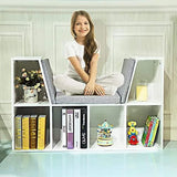 HJZBNONE 6-Cubby Bookcase w/Cushioned Reading Nook Multi Purpose Organizer Cabinet with Soft Cushion and Thick Wood Board for Children Girls & Boys Bedroom Decor Room (Modern Whit