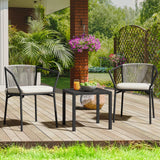 Dextrus 3-Piece Patio Conversation Bistro Set, Outdoor Wicker Dining Table Chairs Set, With 2 Stackable Chairs, Cushions, Side Table – White