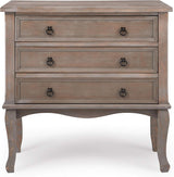 ClickDecor Thomas Antique Country Style Dresser Chest with 3 Drawers, Weathered Wood Nightstand Living Room Accent Furniture, Black Ring Handle, Curved Legs, Gray