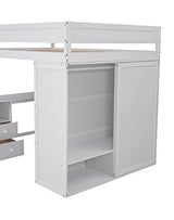 Full Size Loft Bed, Multi-Functional Solid Wood Loft Bed with Wardrobes and 2-Drawer Desk and Storage Cabinet, Modern Full Bed Frame with Built-in Ladder and Safety Guardrails,White