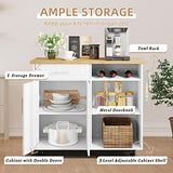 Shintenchi Kitchen Island Cart with Storage,Rolling Side Table on Wheels with Large Worktop, Cabinet,Towel Rack and Drawers for Kitchen,Dinning Room, White