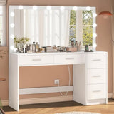 Makeup Vanity Desk with Mirror, 10 Lights, 5 Drawers, 3 Storage Shelves, 3 Color Modes & Adjustable Brightness Dressing Table, 35.4?? Desk, Black