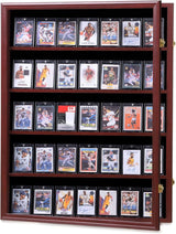 35 Graded Sports Card Display Case – Baseball Card Display Frame with UV Protection Clear View Lockable Wall Cabinet for Basketball Collectible Trading Card Black Finish
