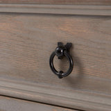 ClickDecor Thomas Antique Country Style Dresser Chest with 3 Drawers, Weathered Wood Nightstand Living Room Accent Furniture, Black Ring Handle, Curved Legs, Gray