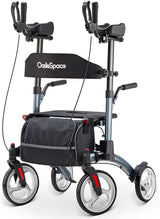 OasisSpace Upright Walker with Seat – Up Walker with Padded Armrest & Stand Up Handles, Ultra Folding Stand Up Rollator Walker for Seniors with 10?? Front Wheels